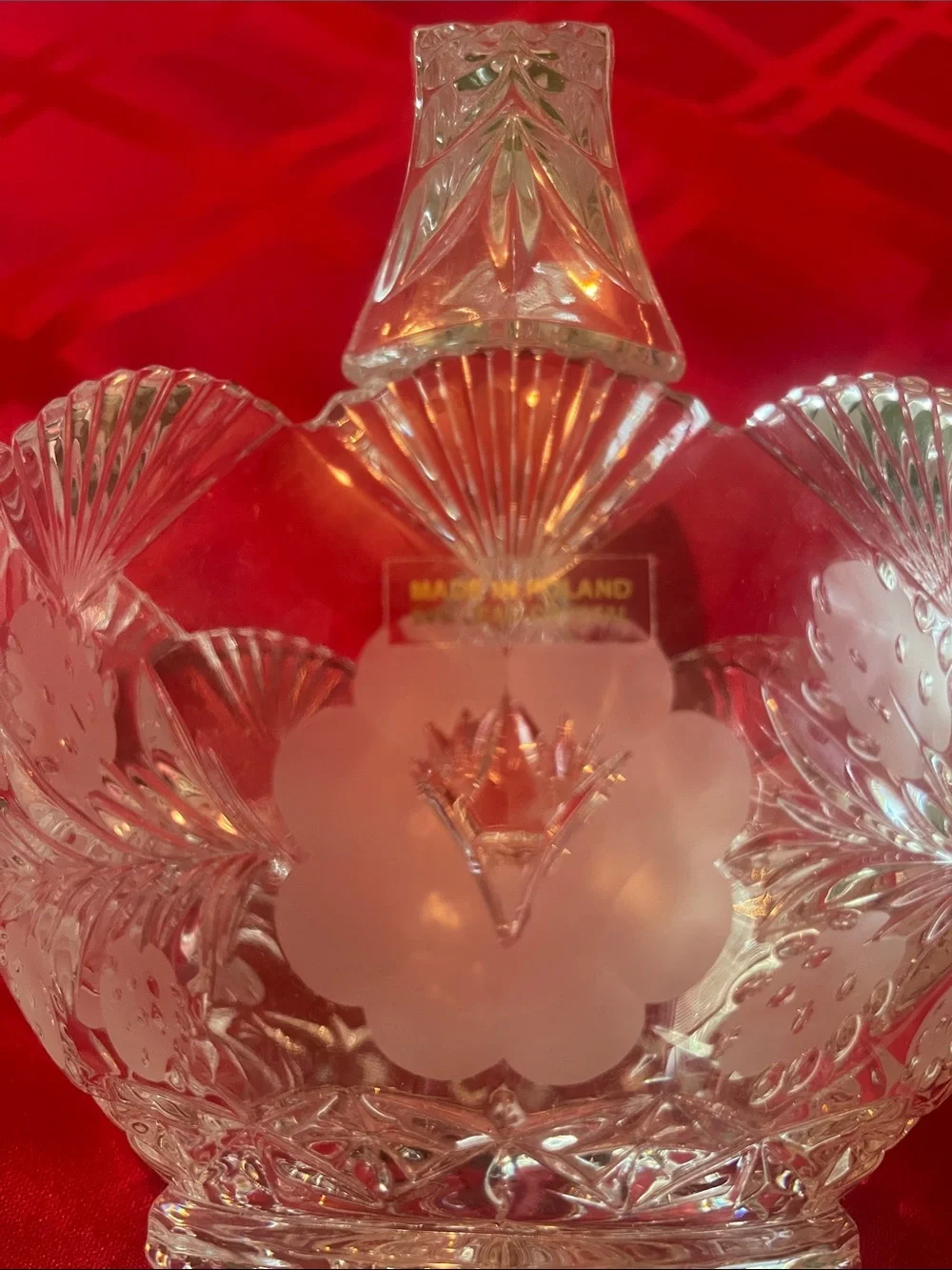 Cut Decorative Basket 24% Lead Crystal Serving Bowl with Handle.  Made in Poland